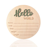 DUOJINSANXI Baby Announcement Sign with Hello World in forest green, perfect for newborn photos.