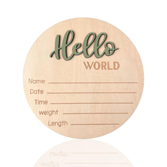 DUOJINSANXI Baby Announcement Sign with Hello World in forest green, perfect for newborn photos.