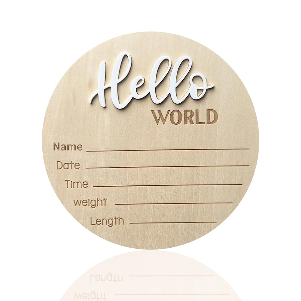 duojinsanxi baby announcement sign showing Hello World engraving with birth stats