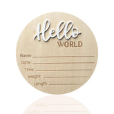 duojinsanxi baby announcement sign showing Hello World engraving with birth stats
