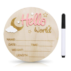 DUOJINSANXI Baby Announcement Sign with moon and cloud pink, perfect keepsake display.