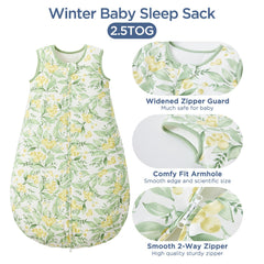 Duomiaomiao sleep sack, side view, roomy fit supports baby's leg movement overnight.
