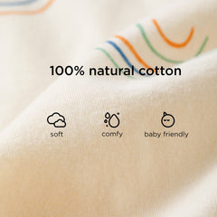 Duomiaomiao footed sleeping sack details promote freedom to kick and wiggle.