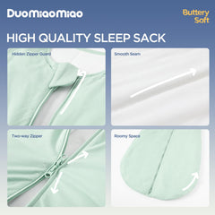 Duomiaomiao sleep sack shows two-way zipper enabling easy diaper changes.