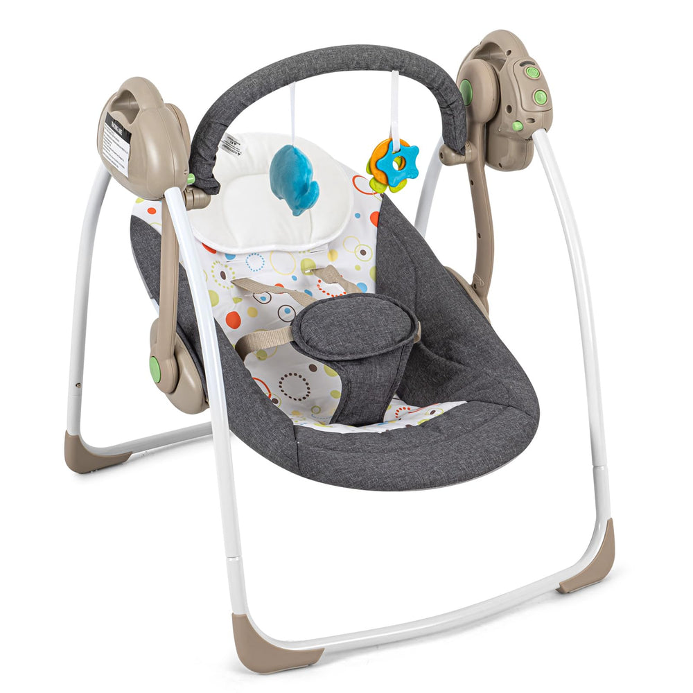 Duomilee baby electric swing folded for travel, space-saving design.