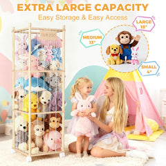 DUOQNY Three-tier rack provides easy toy access and organization.
