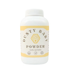 Dusty Baby Powder arrowroot tapioca corn starch blend for gentle absorption on delicate skin.