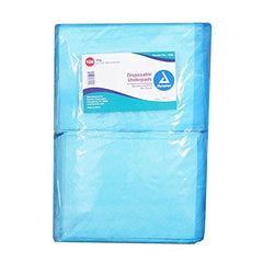 Dynarex disposable underpads with blue waterproof backing protect bedding from leaks