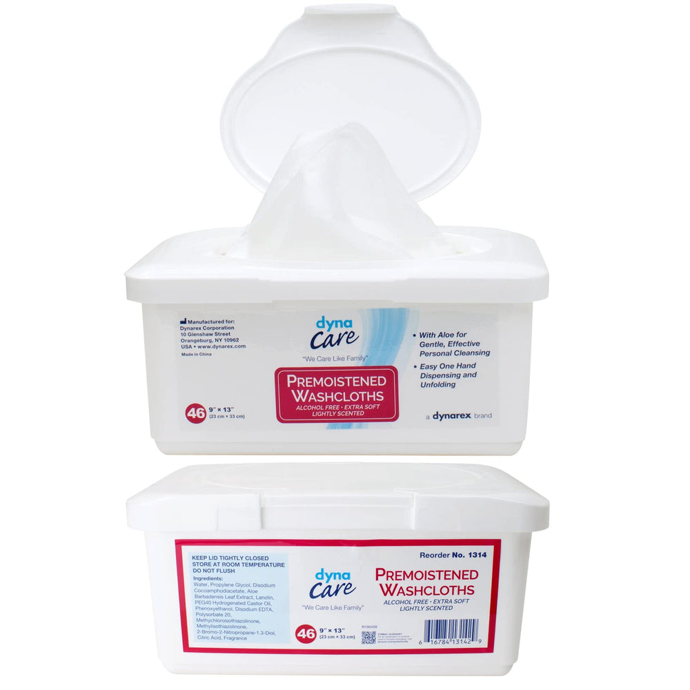 Dynarex personal cleansing washcloths in a tub front view for easy cleansing.