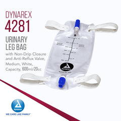 Dynarex leg bag with non-drip closure to prevent spills during wear