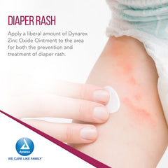 Diaper area treated with Dynarex zinc oxide ointment for rash prevention
