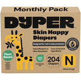 DYPER newborn diapers size 0 pack shot, showing leak-proof design for day and night.