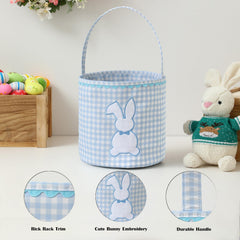 DYSHAYEN bunny easter basket blue gingham pattern ready for egg hunts