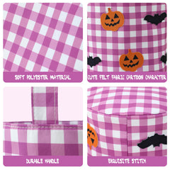 DYSHAYEN Halloween basket side view shows soft fabric and stitched felt figures.
