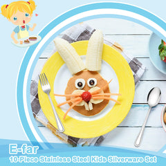 E-far ergonomic handles provide comfortable grip for kids during meals