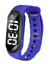 e-vibra 8 Alarm Watch royal blue front view with LED display for quick reminders.
