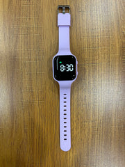 e-vibra vibrating alarm watch side view shows slim silicone band for comfortable all-day wear.