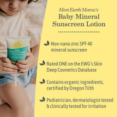 Earth Mama Baby Mineral Sunscreen Lotion texture close-up for smooth, easy application.