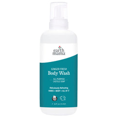 Earth Mama Ginger Fresh bottle pump shows gentle foaming wash for families