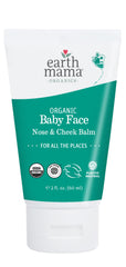 Earth Mama Organic Balm tube soothing a baby's dry cheeks