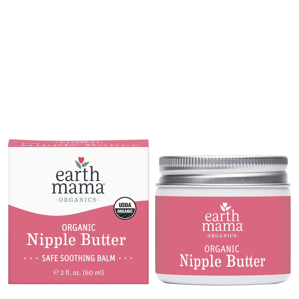 Earth Mama Organic Nipple Butter jar closeup showing silky soothing balm for dry skin