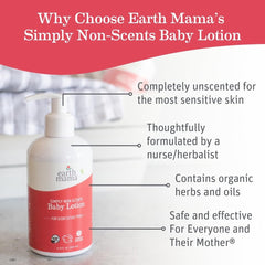 Earth Mama Simply Non-Scents lotion label highlights calendula and rooibos for gentle care.