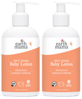Earth Mama Sweet Orange Baby Lotion bottle front for gentle daily hydration