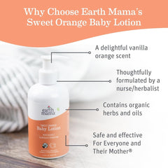 Earth Mama Sweet Orange Baby Lotion pump-action bottle for quick, even application