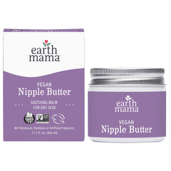 Earth Mama Vegan Nipple Butter jar close-up showing calendula formula for nursing moms.