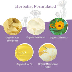 Earth Mama Vegan Nipple Butter packaging highlights organic calendula and cocoa butter.