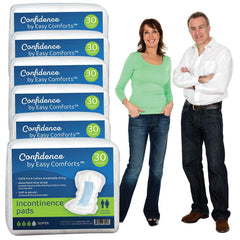 Easy Comforts Confidence Incontinence Pads day-use protection with moisture-wicking blue stripe.