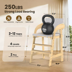 Easyego high chair demonstrates 9-pedal positions for foot comfort.