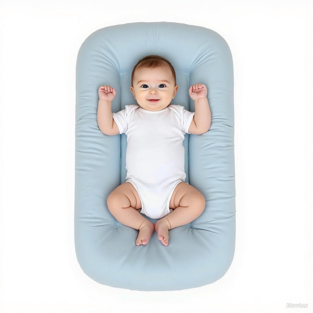 EasyforAll baby lounger with blue cover for safe, cozy floor play.