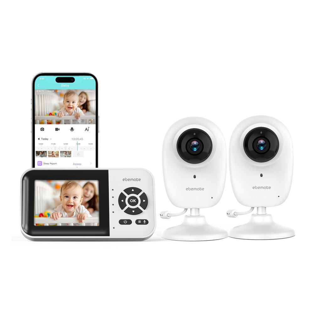 ebemate two-camera monitor setup provides broad coverage for multi-room baby watching