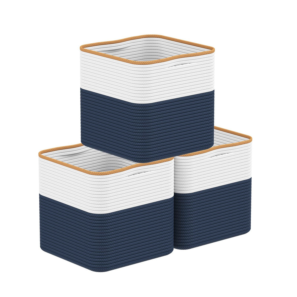Eblog 11-inch cotton cube toy storage keeps toys neatly organized on shelves.