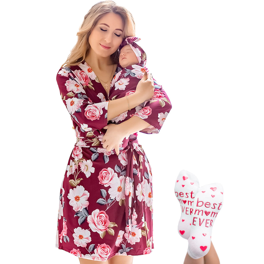ECO BABY Made With Love Mommy and Me robe front view showing coordinated set for photos