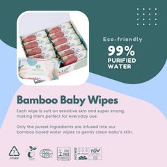 Eco Wave Baby Wipes 99% purified water graphic emphasizes gentle, water-based cleansing.