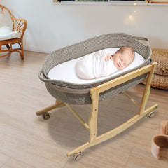ECOADE wooden bassinet stand features firm flat slats for stable, safe support.
