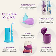 EcoBlossom complete kit featuring large cup for flexible, leak-free wear