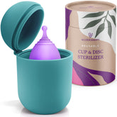 EcoBlossom cup case in cyan offers discreet storage for on-the-go cleaning