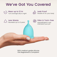EcoBlossom small-size reusable cup ready for comfortable use during light flows.