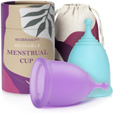 EcoBlossom packaging highlights an eco friendly reusable menstrual cup set.
