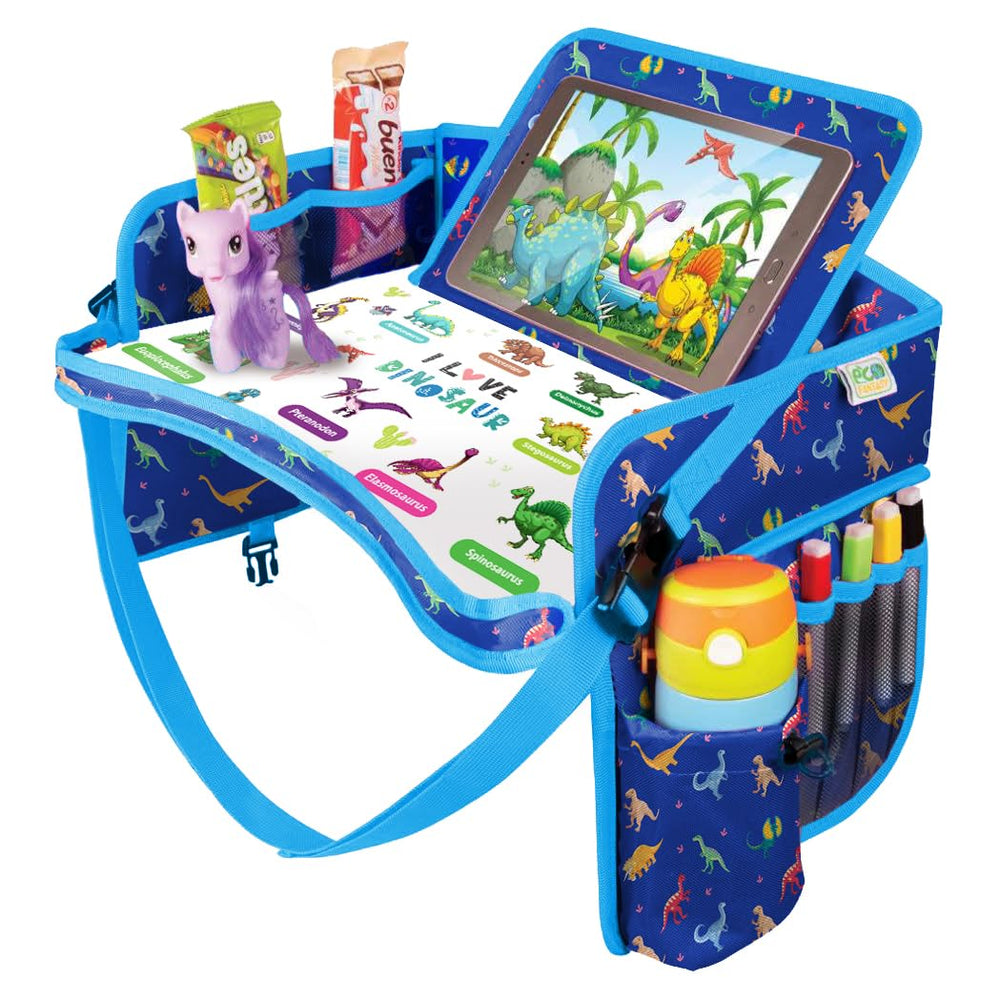 ECOFANTASY Kids Travel Tray with dinosaurs illustration keeps toys organized during trips.