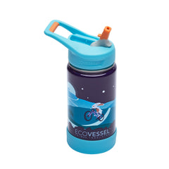 EcoVessel FROST Bunnyhop 12oz bottle with straw lid for kid-friendly school hydration.