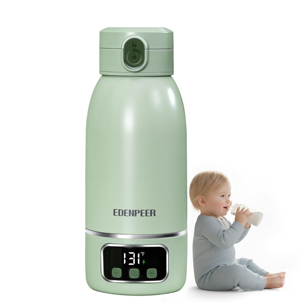 EDENPEER portable bottle warmer demonstrates rapid heating for quick feeds.