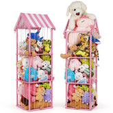 Edudif pink stuffed animal storage front view shows space-saving, corner-friendly design.