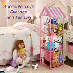 Edudif pink storage side view highlights vertical capacity for plush toys.