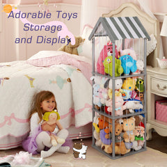 Edudif stuffed animal storage side view shows sturdy cottage-style frame and ample capacity.