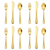 E-far 12-piece gold kids silverware with slimline design for easy grip during meals.