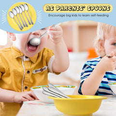 E-far dishwasher-safe kids spoons shown in ready-to-keep packaging.